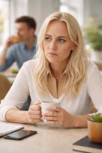 facet z kanapką w tle